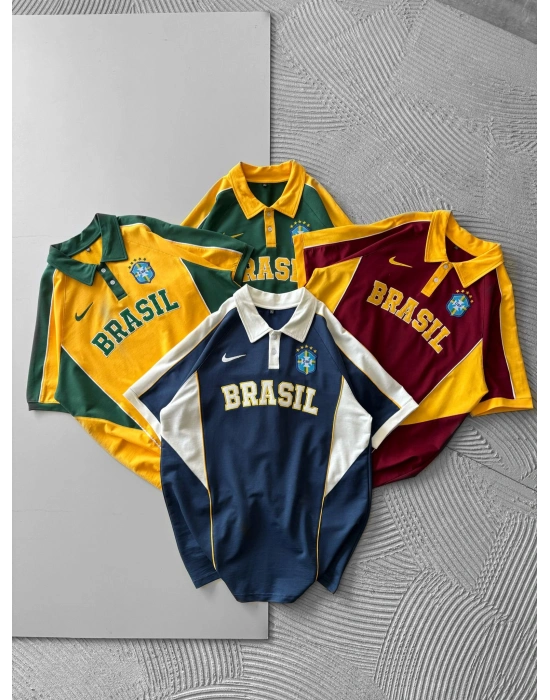 BİSİKLET YAKA FUL PARCALİ BRASİL NAKIS TSHİRT BORDO