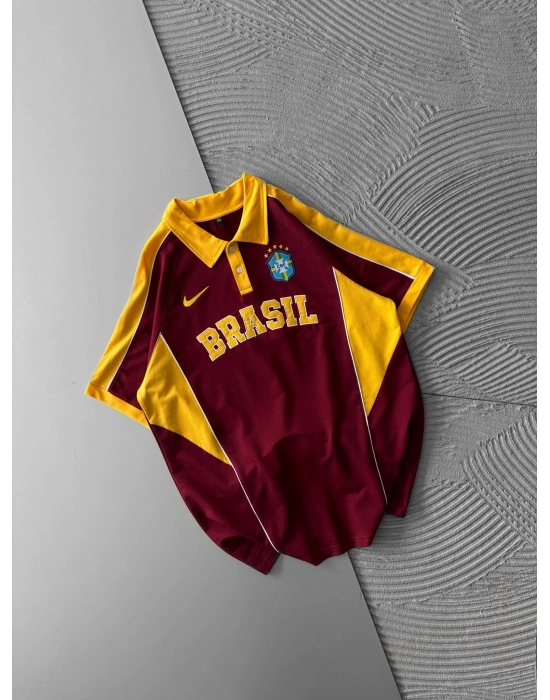 BİSİKLET YAKA FUL PARCALİ BRASİL NAKIS TSHİRT BORDO