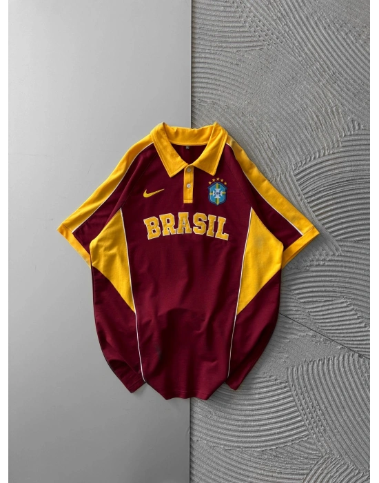 BİSİKLET YAKA FUL PARCALİ BRASİL NAKIS TSHİRT BORDO
