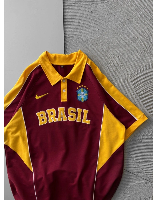 BİSİKLET YAKA FUL PARCALİ BRASİL NAKIS TSHİRT BORDO