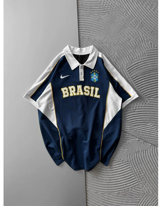 BİSİKLET YAKA FUL PARCALİ BRASİL NAKIS TSHİRT LACİ