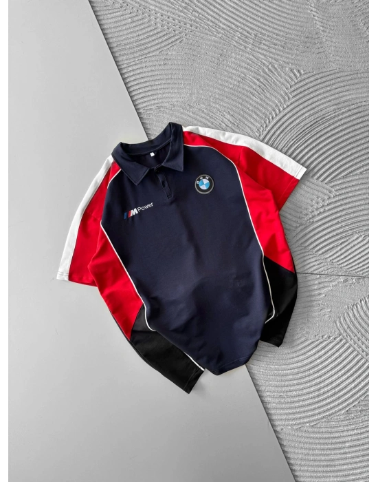 POLO YAKA İKİ TARAFLI NAKIŞ OVERSİZE TSHİRT LACİ