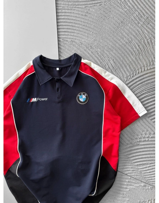 POLO YAKA İKİ TARAFLI NAKIŞ OVERSİZE TSHİRT LACİ