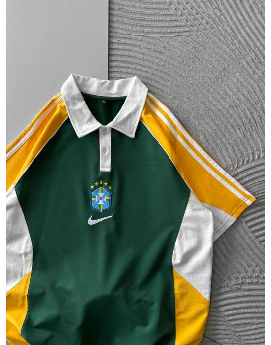 POLO YAKA PARCALİ KOL SERİT BRASİL OVERSİZE TSHİRT