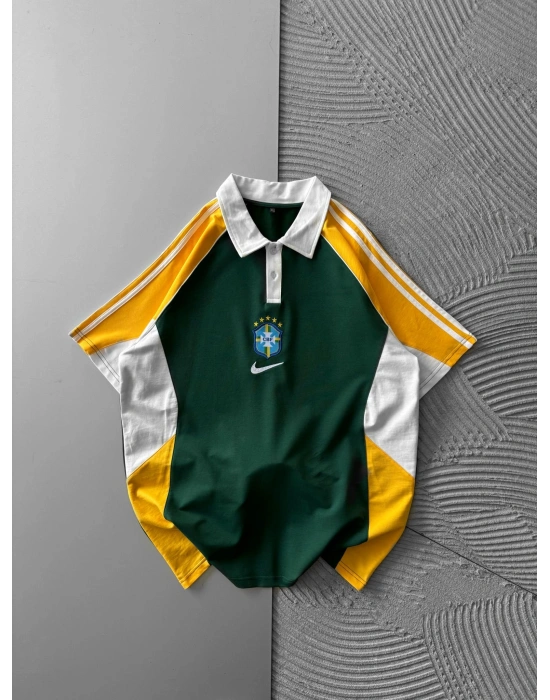 POLO YAKA PARCALİ KOL SERİT BRASİL OVERSİZE TSHİRT