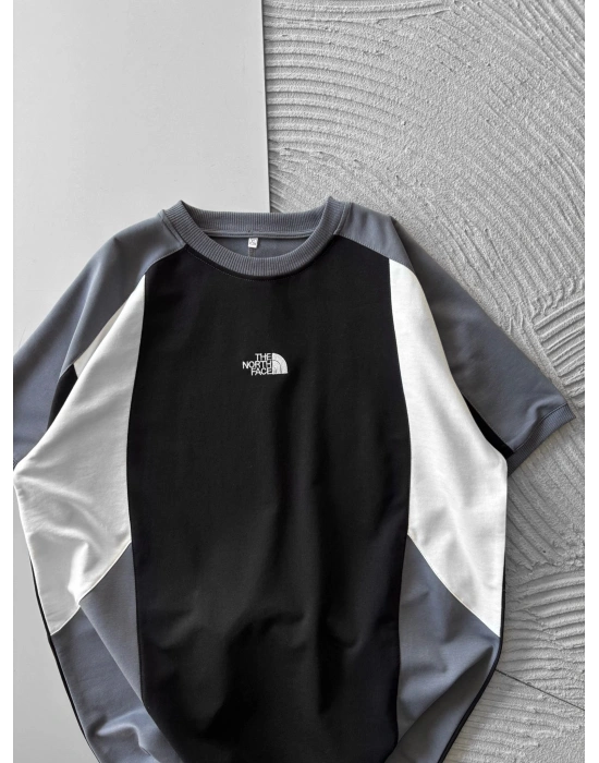 BİSİKLET YAKA PARCALİ NF HS OVERSİZE TSHİRT GRİ