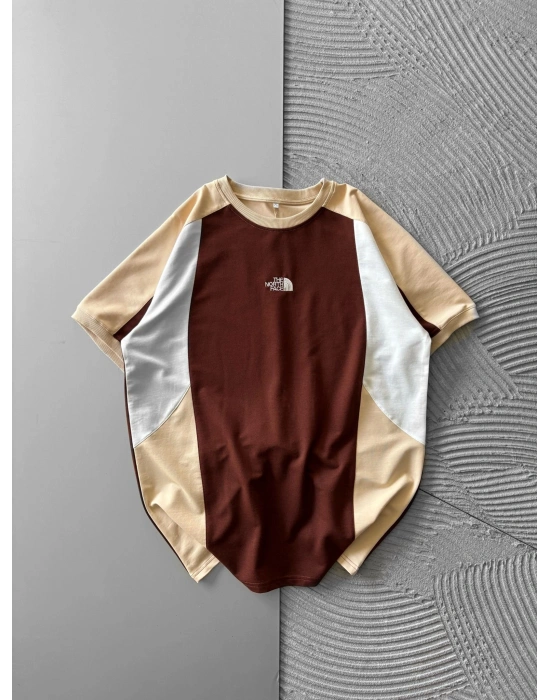 BİSİKLET YAKA PARCALİ NF HS OVERSİZE TSHİRT KAHVE