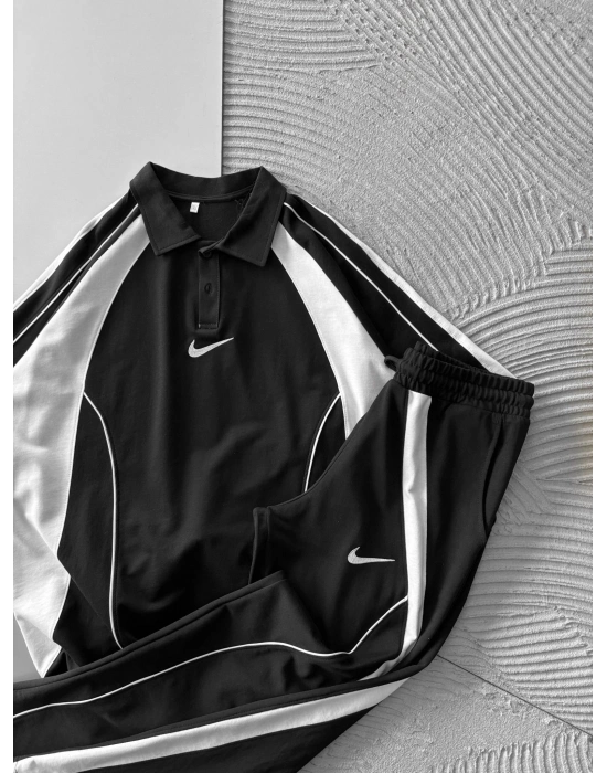 POLO YAKA BİYELİ NK HS OVERSİZE EŞOFMAN TAKIMI SİYAH