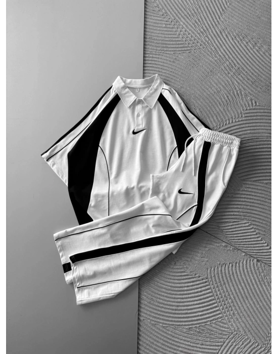 POLO YAKA BİYELİ NK HS OVERSİZE EŞOFMAN TAKIMI BEYAZ