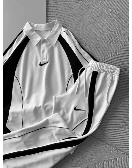 POLO YAKA BİYELİ NK HS OVERSİZE EŞOFMAN TAKIMI BEYAZ