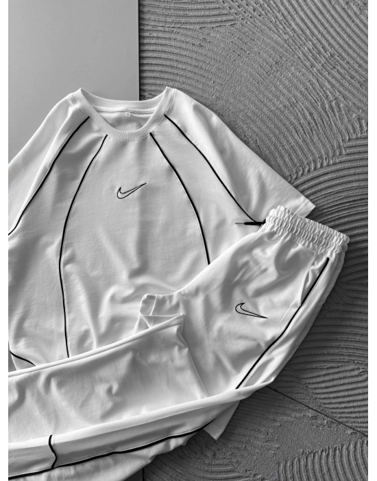 BİSİKLET YAKA FUL BİYELİ NK HS OVERSİZE EŞOFMAN TAKIMI BEYAZ