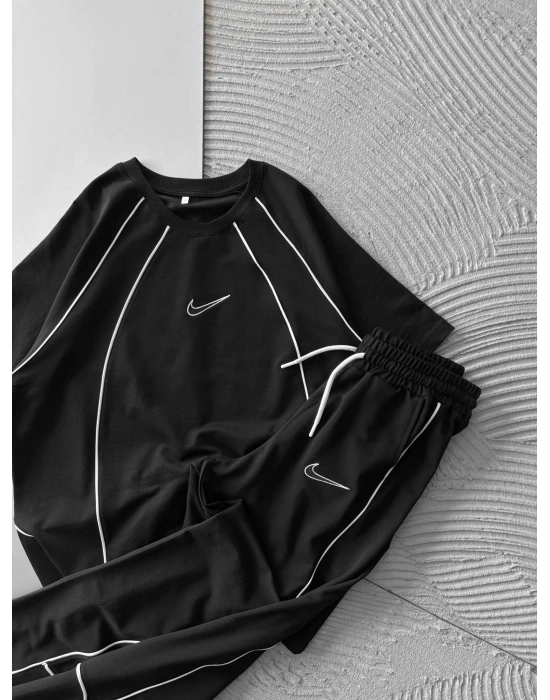 BİSİKLET YAKA FUL BİYELİ NK HS OVERSİZE EŞOFMAN TAKIMI SİYAH