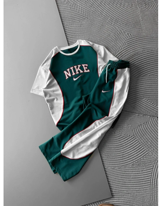 BİSİKLET YAKA BİYELİ PARÇALİ NK HS OVERSİZE EŞOFMAN TAKIMI YEŞİL