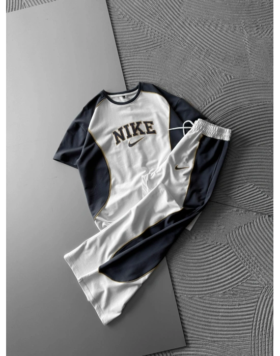 BİSİKLET YAKA BİYELİ PARÇALİ NK HS OVERSİZE EŞOFMAN TAKIMI BEYAZ