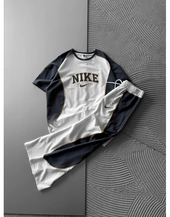 BİSİKLET YAKA BİYELİ PARÇALİ NK HS OVERSİZE EŞOFMAN TAKIMI BEYAZ