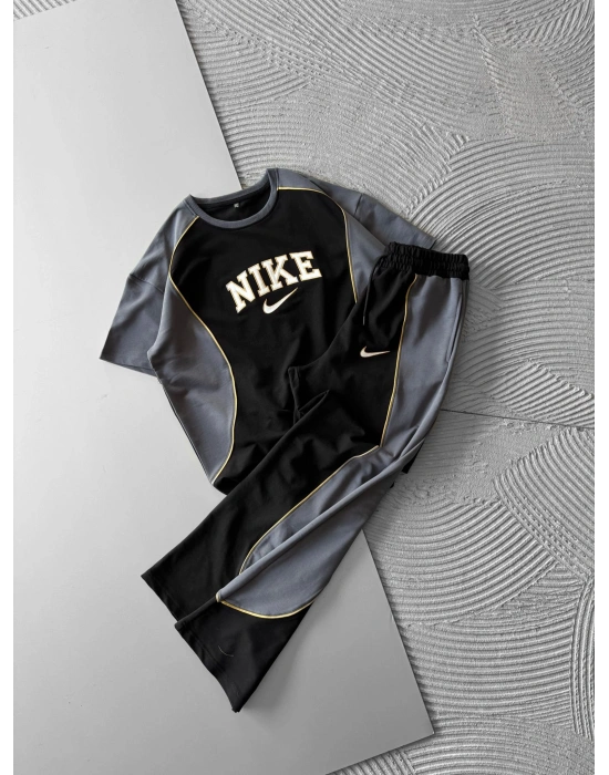 BİSİKLET YAKA BİYELİ PARÇALİ NK HS OVERSİZE EŞOFMAN TAKIMI SİYAH