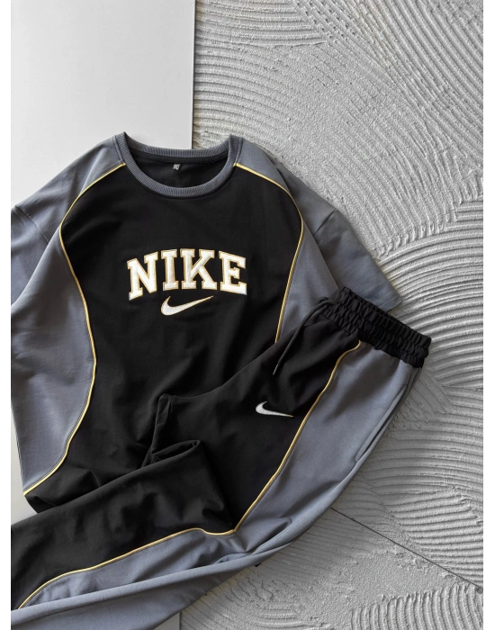 BİSİKLET YAKA BİYELİ PARÇALİ NK HS OVERSİZE EŞOFMAN TAKIMI SİYAH