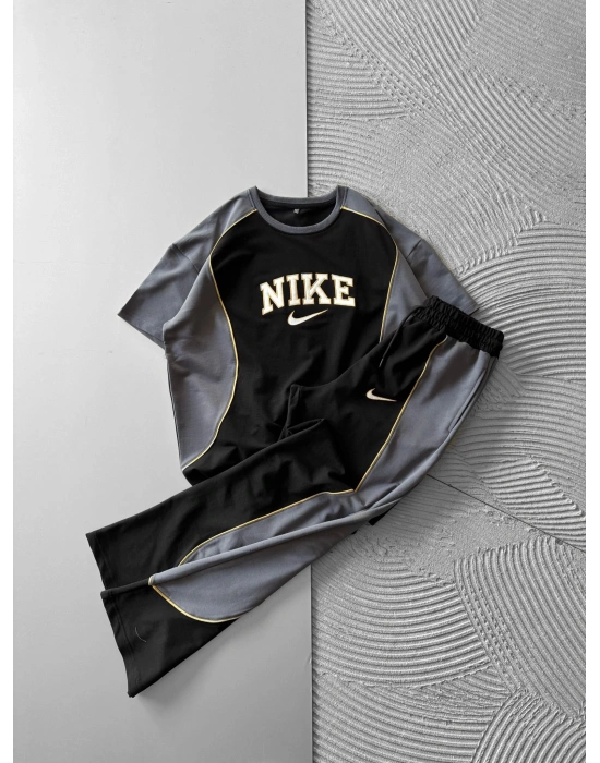 BİSİKLET YAKA BİYELİ PARÇALİ NK HS OVERSİZE EŞOFMAN TAKIMI SİYAH