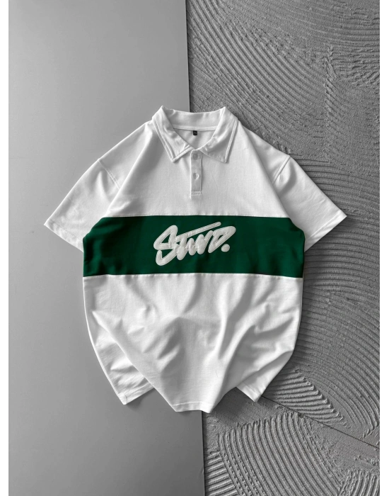 POLO YAKA ORTA SERİT STW NAKIŞ TSHİRT BEYAZ