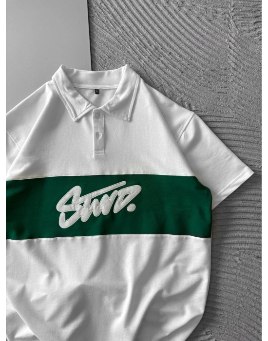 POLO YAKA ORTA SERİT STW NAKIŞ TSHİRT BEYAZ