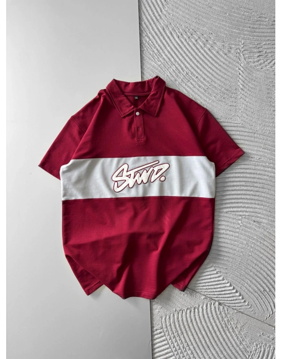 POLO YAKA ORTA SERİT STW NAKIŞ TSHİRT BORDO