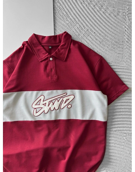 POLO YAKA ORTA SERİT STW NAKIŞ TSHİRT BORDO
