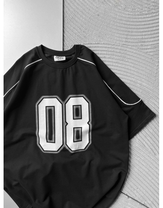 BISIKLET YAKA 08 BASKI OVERSIZE TSHIRT SİYAH