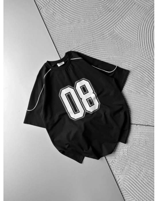 BISIKLET YAKA 08 BASKI OVERSIZE TSHIRT SİYAH