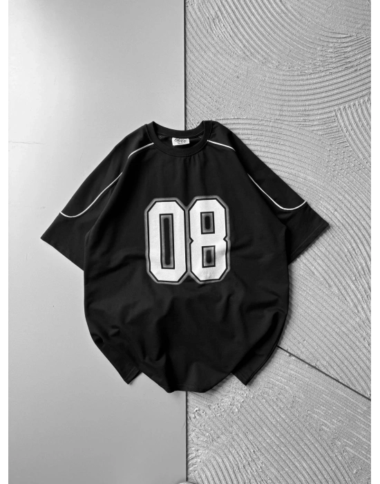 BISIKLET YAKA 08 BASKI OVERSIZE TSHIRT SİYAH