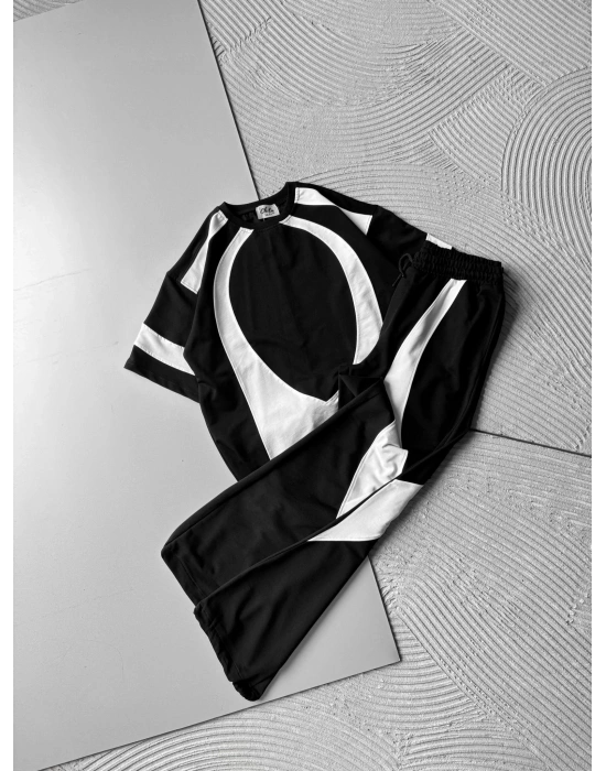 BASIC OVAL PARÇALI OVERSIZE EŞOFMAN TAKIMI SİYAH