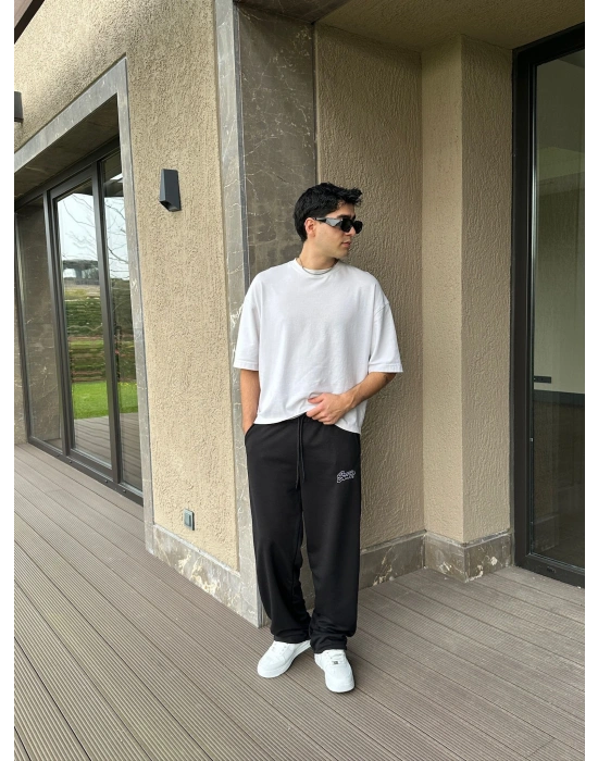 2 İPLİK KUMAŞ STW İP NAKIŞ PACA LASTİK EŞOFMAN ALTI SİYAH