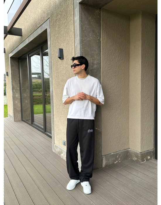 2 İPLİK KUMAŞ STW İP NAKIŞ PACA LASTİK EŞOFMAN ALTI SİYAH