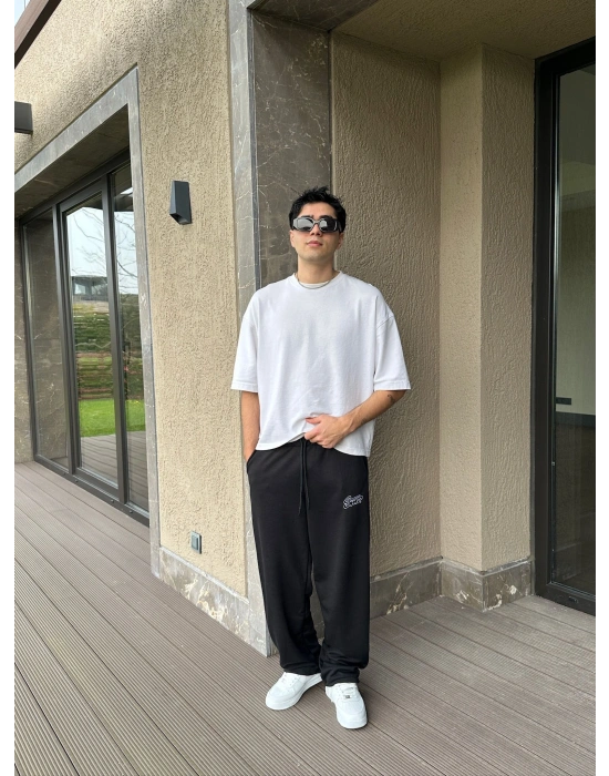 2 İPLİK KUMAŞ STW İP NAKIŞ PACA LASTİK EŞOFMAN ALTI SİYAH