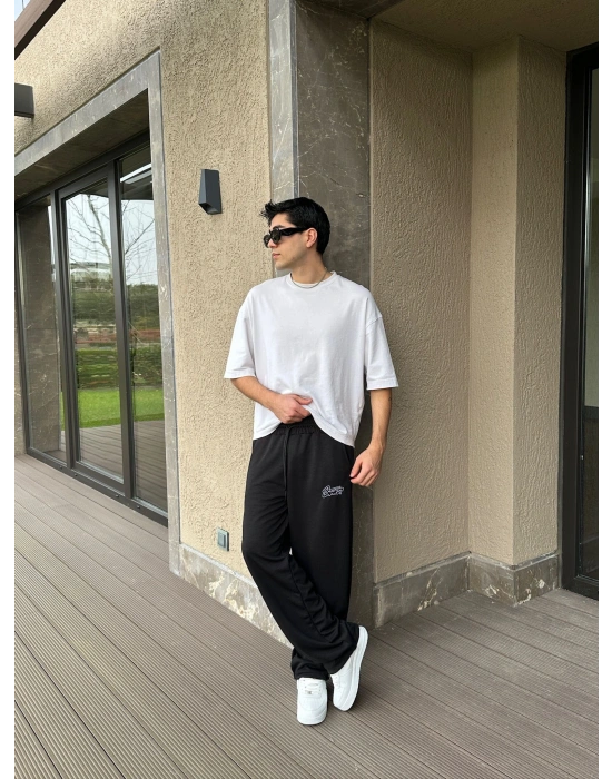 2 İPLİK KUMAŞ STW İP NAKIŞ PACA LASTİK EŞOFMAN ALTI SİYAH