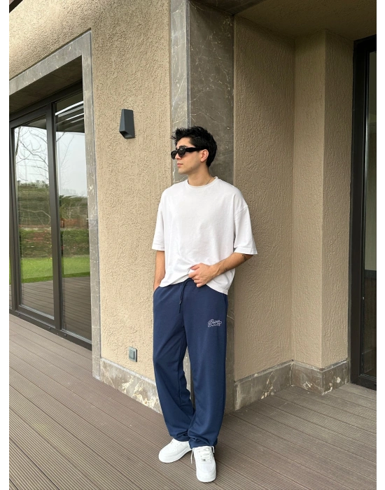 2 İPLİK KUMAŞ STW İP NAKIŞ PACA LASTİK EŞOFMAN ALTI MAVİ