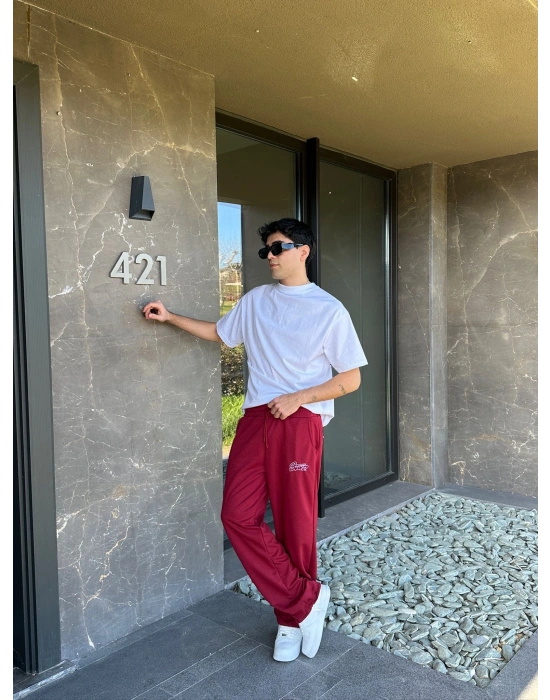 2 İPLİK KUMAŞ STW İP NAKIŞ PACA LASTİK EŞOFMAN ALTI KIRMIZI