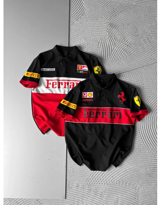 POLO YAKA NK FERARİ BASKI HS OVERSİZE TSHİRT SİYAH