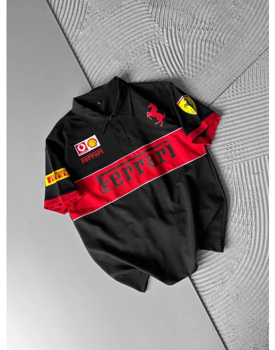 POLO YAKA NK FERARİ BASKI HS OVERSİZE TSHİRT SİYAH