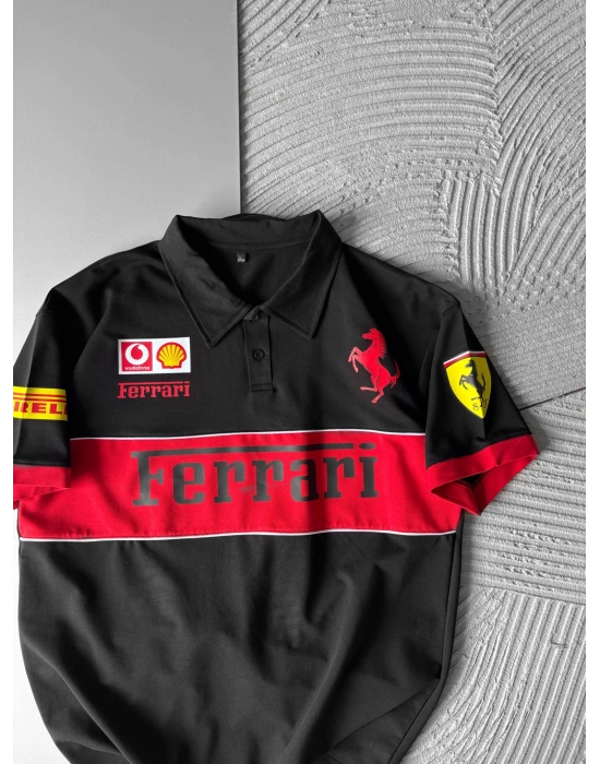 POLO YAKA NK FERARİ BASKI HS OVERSİZE TSHİRT SİYAH