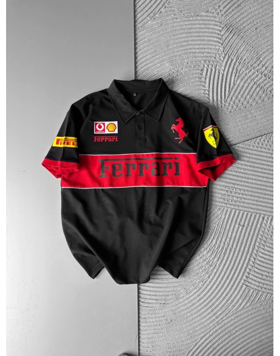 POLO YAKA NK FERARİ BASKI HS OVERSİZE TSHİRT SİYAH