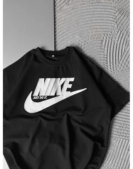 BİSİKLET YAKA NK APLİKE HS OVERSİZE TSHİRT SİYAH