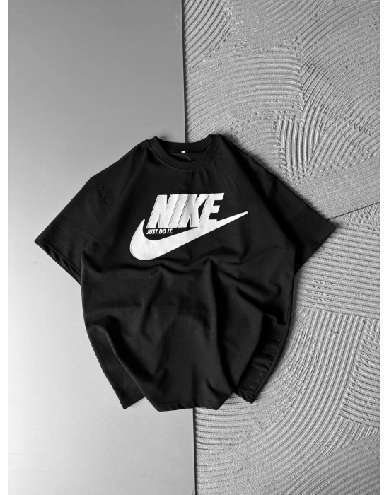 BİSİKLET YAKA NK APLİKE HS OVERSİZE TSHİRT SİYAH