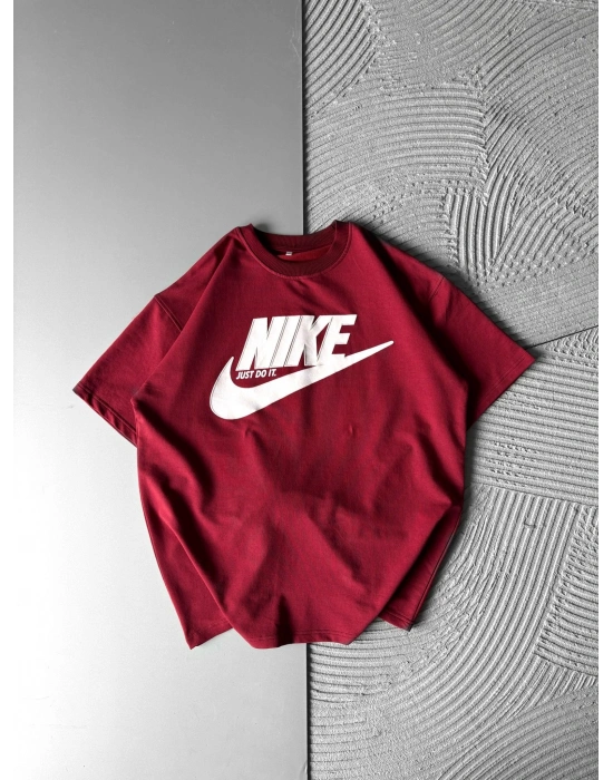 BİSİKLET YAKA NK APLİKE HS OVERSİZE TSHİRT BORDO