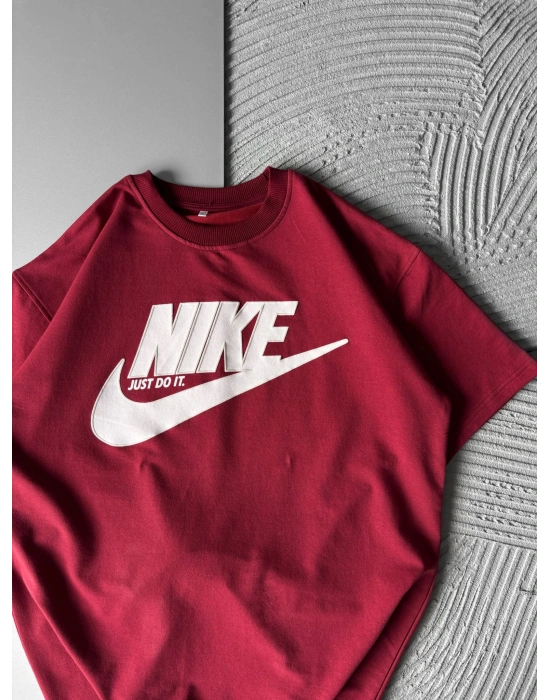 BİSİKLET YAKA NK APLİKE HS OVERSİZE TSHİRT BORDO