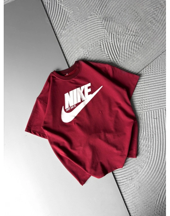 BİSİKLET YAKA NK APLİKE HS OVERSİZE TSHİRT BORDO