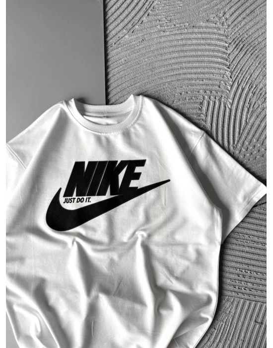 BİSİKLET YAKA NK APLİKE HS OVERSİZE TSHİRT BEYAZ