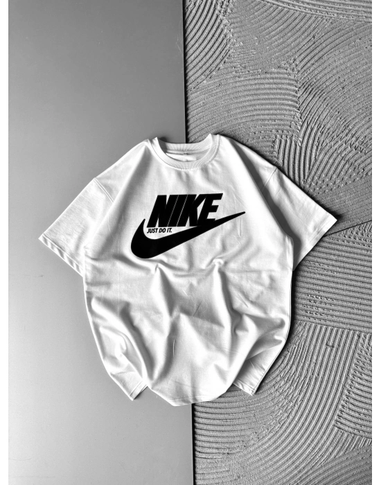 BİSİKLET YAKA NK APLİKE HS OVERSİZE TSHİRT BEYAZ