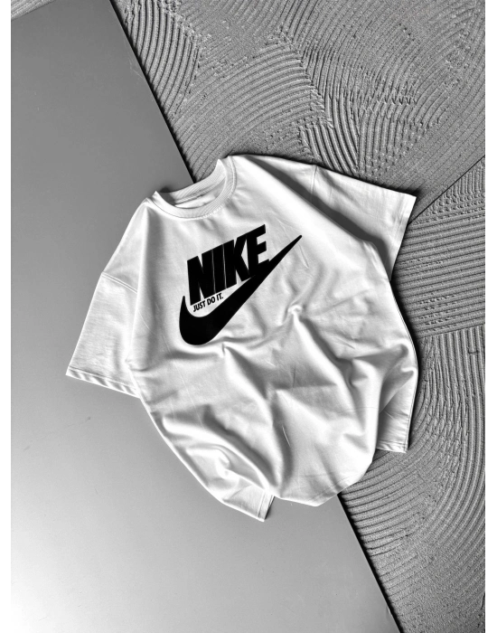 BİSİKLET YAKA NK APLİKE HS OVERSİZE TSHİRT BEYAZ