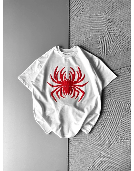 ÖRÜMCEK KABARTMA BASKI HS OVERSİZE TSHİRT BEYAZ