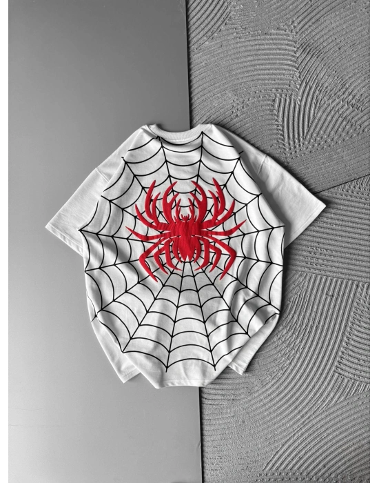 ÖRÜMCEK KABARTMA BASKI HS OVERSİZE TSHİRT BEYAZ